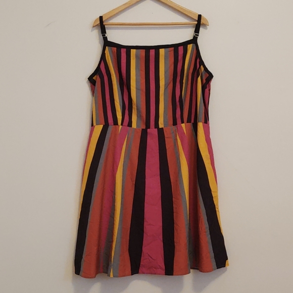 eshakti Dresses & Skirts - eshakti Multicolor Vertical Stripe Sundress in Pink, Yellow, Black, Orange